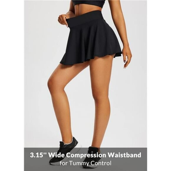 High Waisted Pleated Tennis Skirt Skort with Pockets for Golf Running Workout - Picture 4 of 7